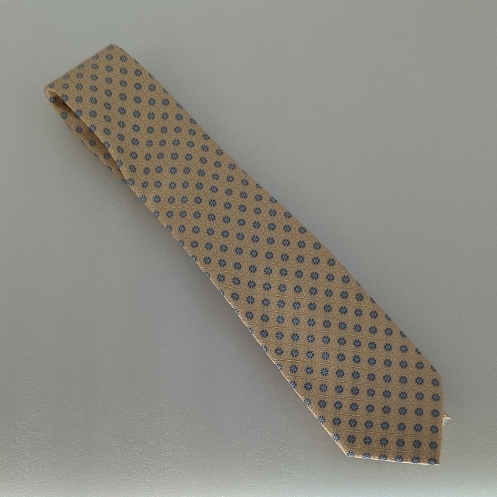Countess Mara Jacquard Floret Silk Neck Tie Gold Blue slim preppy Business